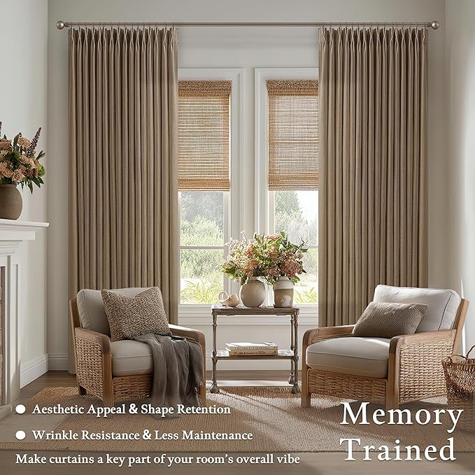 Extra Long Thick Linen Pleat Curtains 120 Inches Long for Living Room Rustic Sliding Door Back Tab Curtain for Ceiling Track System 50 Inch Wide Dutch Cocoa Light Filtering Window Drapes 2 Panels