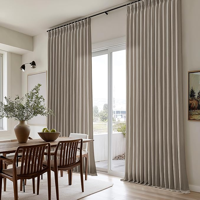 Pinch Pleated Linen Curtains Boho Farmhouse Rustic Back Tab Linen Textured Drapes Semi Sheer Light Filtering Breathable Window Treatment Taupe 40" W x 96" L (Pack of 2)