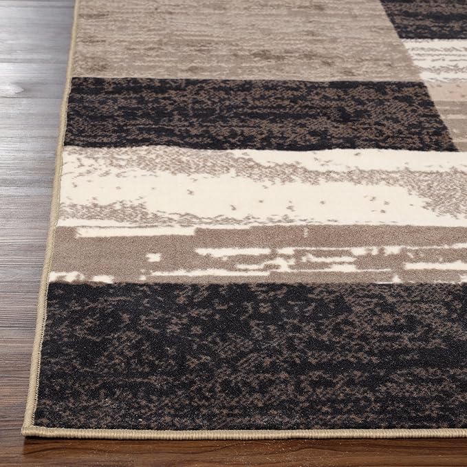 Superior Indoor Area Rug, Plush Carpet Cover, for Kids or Pets, Hallway, Entryway, Living Room, Dining, Bedroom, Office, Kitchen, Modern Geometric Patchwork, Rockwood Collection, 12' x 15', Chocolate