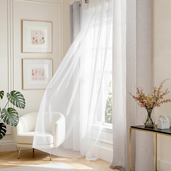 DriftAway 3D Chenille Striped Curtains 84 Inches Long Tweed Linen Textured Light Filtering Woven Embroidered Luxury Soft Drapes for Living Room Bedroom Grommet Privacy 2 Panels W52 x L84 Coffee