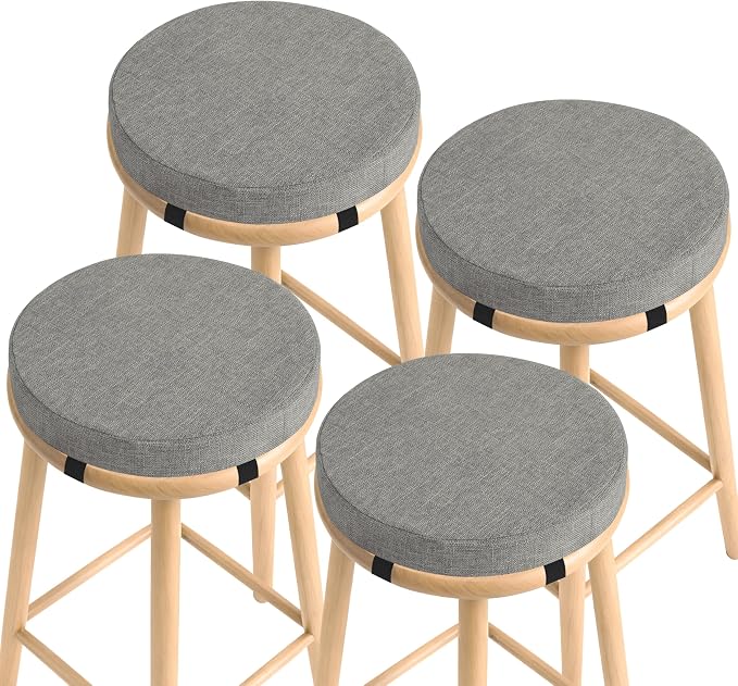 AddGrace Round Bar Stool Cushions 4 Pack Bar Stool Seat Cushion Non Slip Round Chair Pads with Removable and Washable Cover 12x12 Inch Light Grey