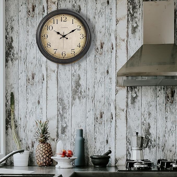 Crosstime 16 Inch Large Vintage Wall Clock - Silent Non-Ticking Retro Round Clock, Battery Operated Classic Bronze Wall Decor for Living Room, Bedroom, Office