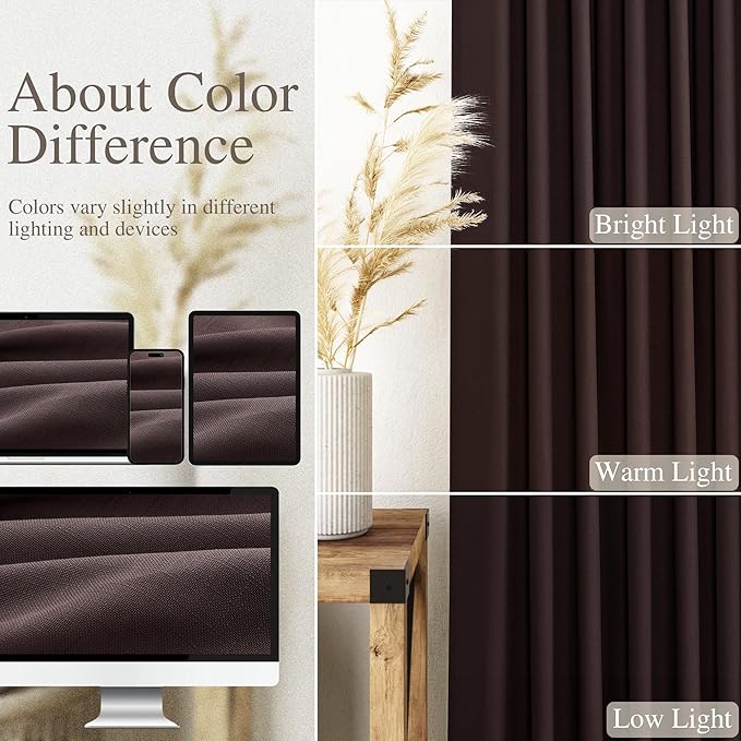 Coffee Brown Curtains 108 Inches Long 2 Panels Set Back Tab Linen Drapes for Living Room Extra Long Modern Simplicity Farmhouse Light Filtering Semi Sheer Linen Curtain for Big Window 52x108