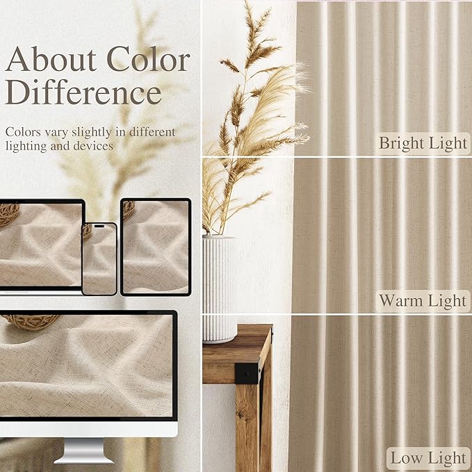Nanspring Grey Flax Linen Curtains 72 Inches Long for Living Room Light Filtering Mordern Boho Semi Sheer Curtains Back Tab and Rod Pocket Privacy Neutral Curtain for Bedroom Office 52x72, 2 Panels