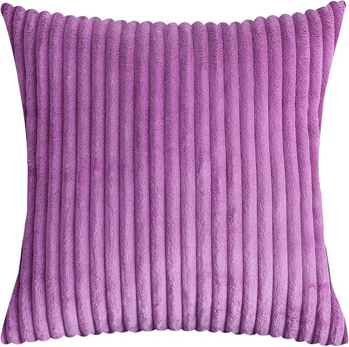 TangDepot Velvet Big Corduroy Pillow Covers 26x26 Light Purple 2-Pack | Soft wide-stripe corduroy pillow cover, hidden zipper, machine washable, easy refresh, for bedroom living room indoor outdoor