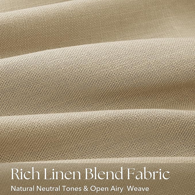 Tan Curtains 84 inches Long 2 Panel Set for Living Room Camel Beige Rustic Farmhouse Pinch Pleated Drapes Memory Trained Light Filtering Linen Curtain with Pinch Pleat Clips 84" Ceiling Length Kahki