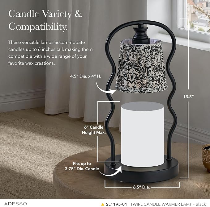 Candle Warmer Lamp – Flameless Candle Melter with Adjustable Timer & Dimmable Light, Bulb Included, Black & White Printed Shade, for Home, Dorm, or Office