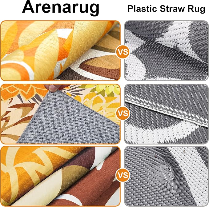 Colorful 4x6 Outdoor Area Rug Washable Rugs Multicolored Patio Rug Tropical Botanical Floral Chenille Outdoor Carpet Non Slip for RV, Pool Deck, Backyard, Porch, Orange