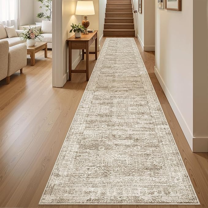 Soalmost Runner Rug 2'x10' Washable Non-Slip Runner Rugs for Kitchen Bathroom Laundry Room Brown Vintage Floor Carpet Runners for Hallway Entryway