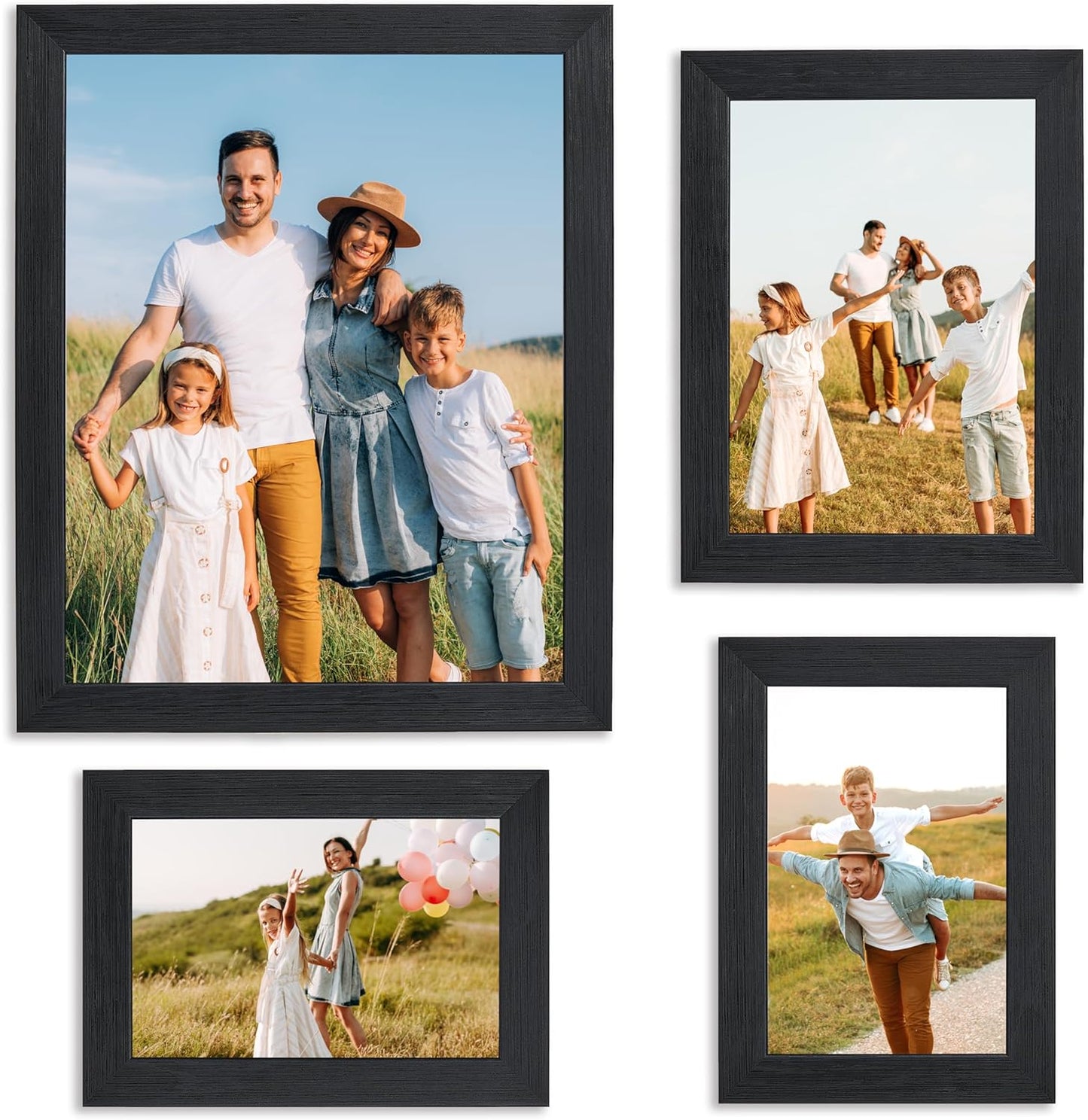 Sheffield Home 4 Piece Gallery Wall Frame Set, 8x10 Inch, 5x7 Inch, and 4x6 Inch, Black