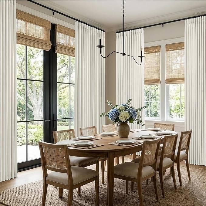 Pinch Pleated Linen Curtains 84 Inch, 2 Panels Premium 400GSM Memory Trained Semi Sheer Light Filtering Window Drapes for Living Room Bedroom Dining, Back Tab & Adjustable Hooks Rings , Birch Natural