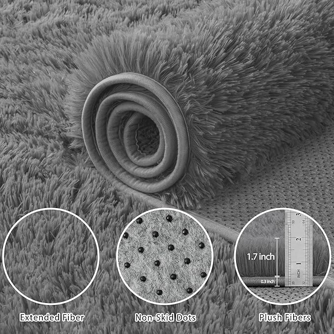 6x9 Area Rug for Living Room:Ultra Soft Fluffy Shag Dark Grey Rugs,Large Fuzzy Plush Indoor Non Slip Carpet Washable Rug for Bedroom Kids Nursery Office Dorm Modern Decor(Dark Grey 6'x9')