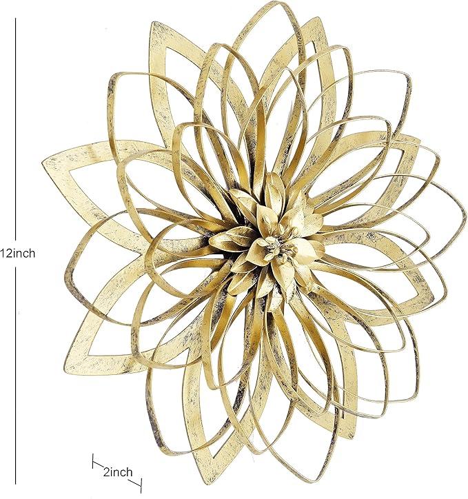 Remenna Metal Flowers Wall Decor, Metal Rustic Wall Art Decoration Farmhouse Wall Decorations Multiple Floral Hanging Decor for Bathroom Living Room Home Office Garden Kitchen (Rustic Gold - A)