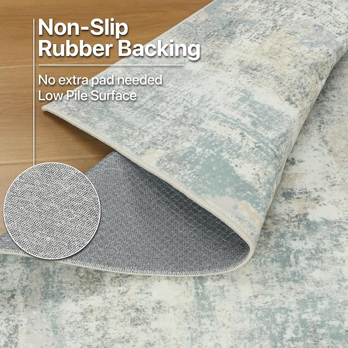BEIMO Area Rugs 8x10 for Living Room Bedroom, Modern Abstract Machine Washable Rug, Large Soft Low Pile Floor Carpet with Non Slip Backing for Dining Room, Light Blue