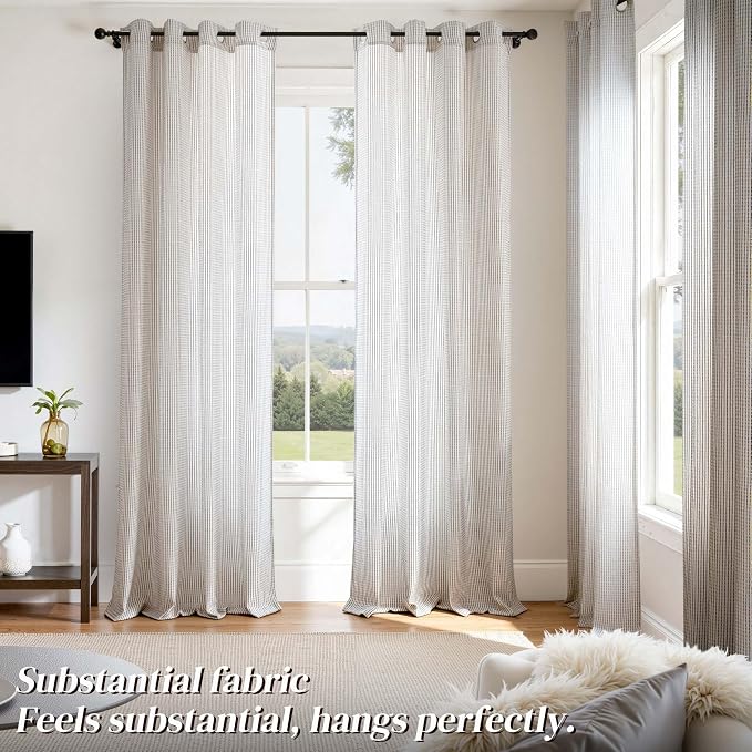 DriftAway 3D Chenille Striped Curtains 96 Inches Long Tweed Linen Textured Light Filtering Woven Embroidered Luxury Soft Drapes for Living Room Bedroom Grommet Privacy 2 Panels W52 x L96 Coffee