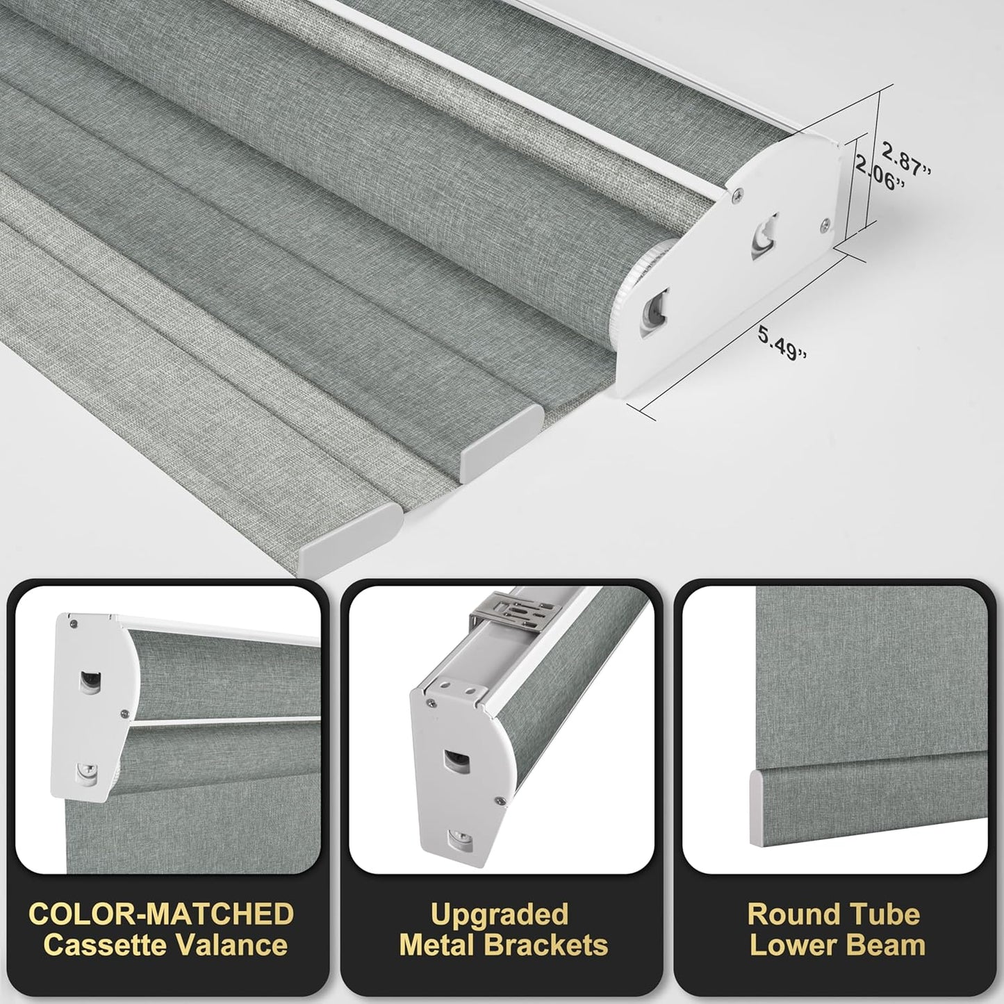 BERISSA Cordless Dual Roller Shades with Cassette Valance, Blackout and Light Filtering, Day and Night Shades for Home Office Door. Linen Grey. 34 W x 48" H