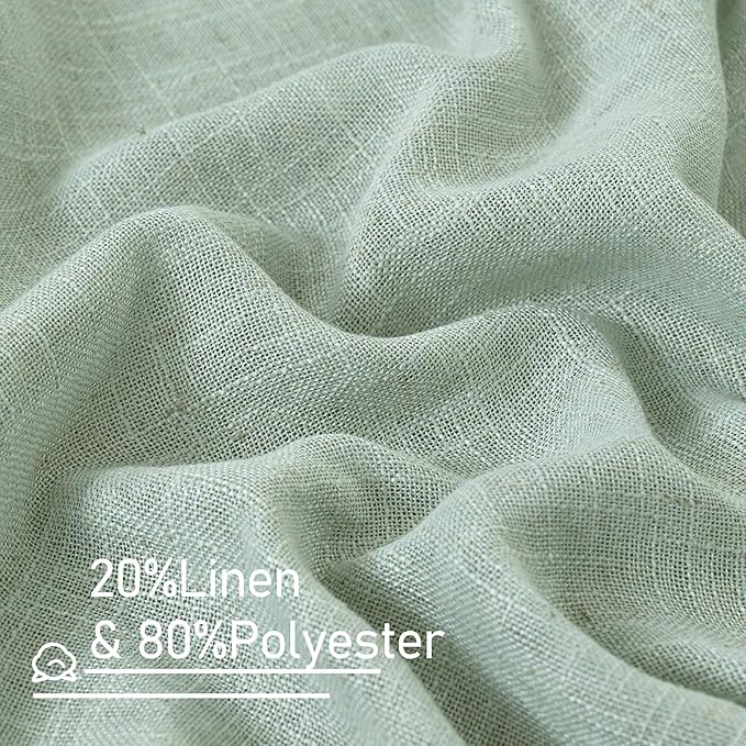 LAMIT Semi Sheer Linen Curtains 54 Inch Length 2 Panels, Light Sage Light Filtering Panels Back Tab and Rod Pocket Neutral Drapes for Kitchen/Window/Dining Room, 52 x 54 Inch