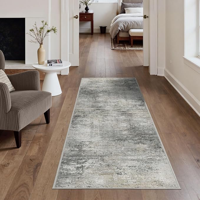 BEIMO 2X5 Runner Rug for Hallway Kitchen, Machine Washable Runners Rug for Entryway, Soft Modern Abstract Throw Rugs, Low Pile Floor Cover with Non Slip Backing, Grey