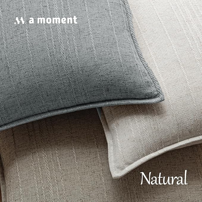 a moment Linen Pillow Covers Set of 2,Boho Farmhouse Throw Pillowcases Neutral Textured Decorative Covers for Couch Sofa,Soft Linen Blend Accent Case Cushion Living Room Home Decor 22"x22"Sky Gray