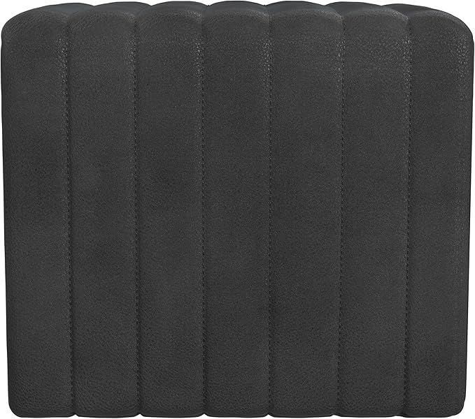 HomePop Modern Channel Tufted Faux Leather Ottoman|Homepop Home Décor|Ottoman for Living Room & Bedroom - Black Faux Leather
