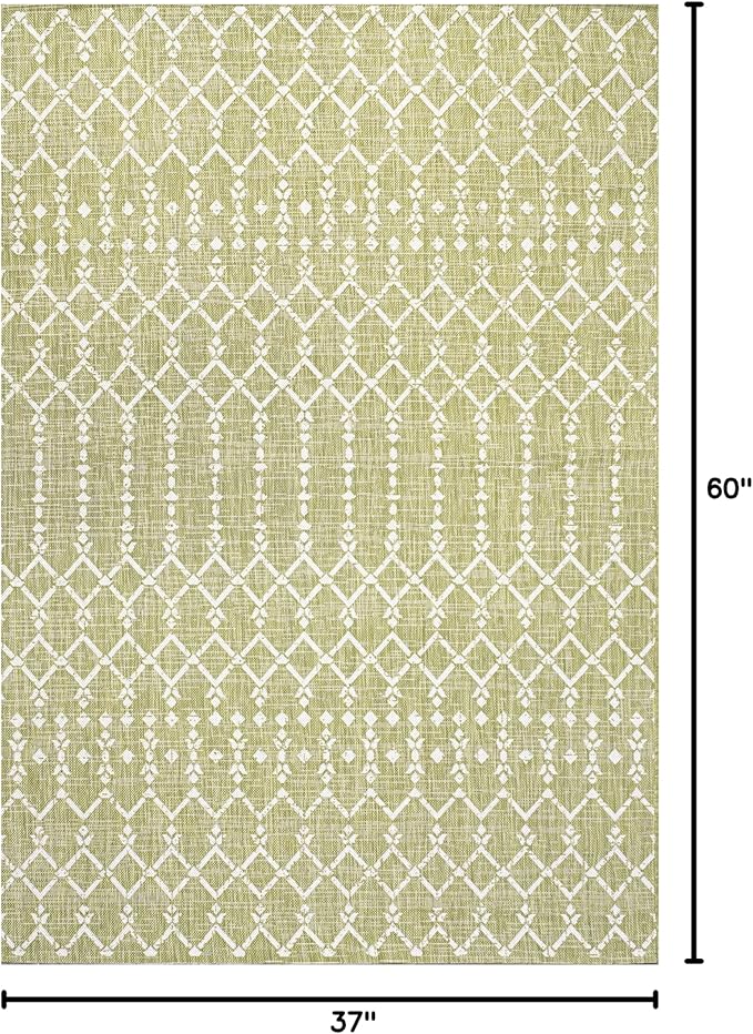 JONATHAN Y Moroccan Geometric Indoor Outdoor Area Rug 3X5 Light Green/Cream, Ourika Textured Weave for Backyard, Patio, Porch, Easy-Cleaning, High Traffic, Pet-Friendly, Non-Shedding (SMB108N-3)