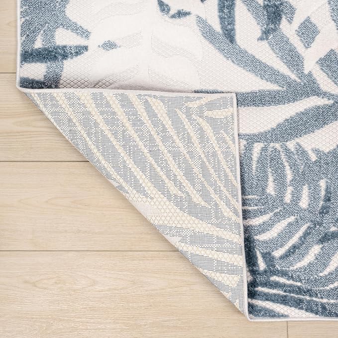JONATHAN Y Tropics Palm Leaves Indoor Outdoor Area Rug 5x8 Cream/Dark Blue | Ships Rolled, Durable Flat Weave, Lays Flat for Backyard, Patio, Porch, Easy-Cleaning, High Traffic,Pet-Friendly,Non-Shedding