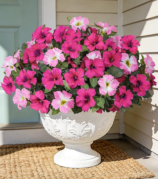 HyeFlora Artificial Flowers for Outdoors 4PCS Faux Petunias Silk Fake Flowers for Outside Planter UV Resistant Realistic Home Garden Porch Decor (Pink)