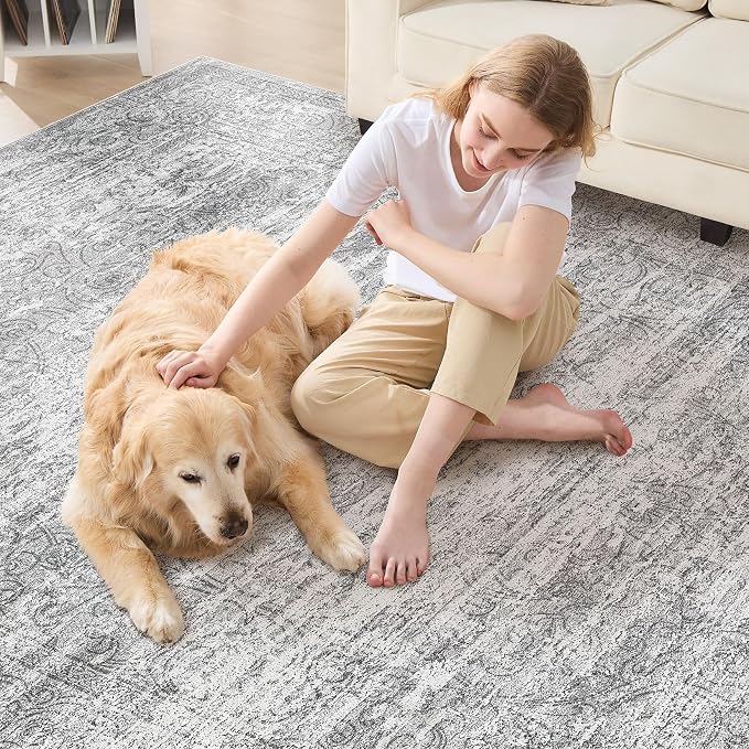 DMOYEST Area Rug Living Room Rugs - 6x9 Abstract Large Soft Indoor Washable Rug Neutral Modern Low Pile Carpet for Bedroom Dining Room Farmhouse Home Office - Vintage Grey