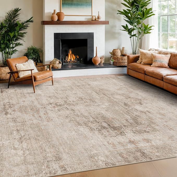 Hazo Haus Farmhouse Area Rugs 8x12 for Living Room - Abstract Medallion Rug for Bedroom, Dining Room Under Table, Washable Non Slip, Fade & Stain Resistance
