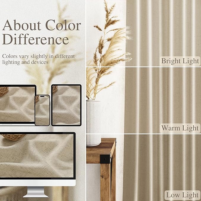 Eggshell Beige Linen Curtains for Living Room 105 Inches Long Light Filtering Semi Sheer Curtain Back Tab Rustic Farmhouse Decor Burlap Luxury Boho Drapes for Bedroom Dinner Room 52x105, 2 Panels