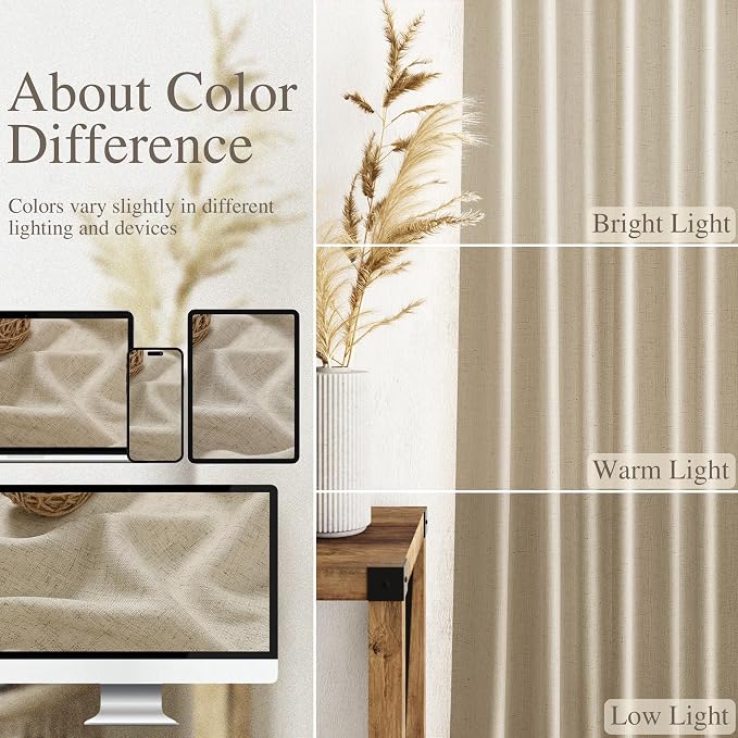 Nanspring Eggshell Beige Curtains 102 Inches Long for Living Room Linen Light Filtering Semi Sheer Curtain Back Tab Rustic Decor Floor to Ceiling Neutral Drapes for Bedroom Office 52x102, 2 Panels