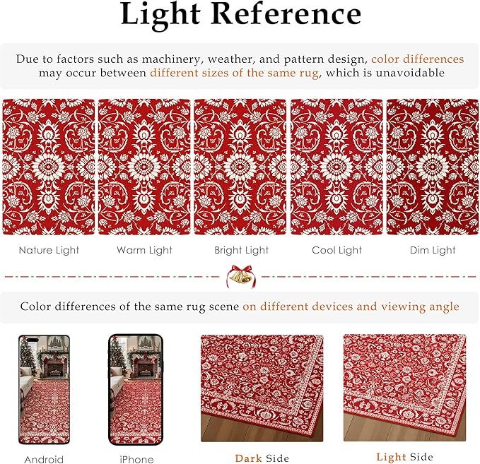HUGEAR Vintage 8x10 Machine Washable Rugs Red Hallway Large Area Rug Indoor Accent Rug Floral Low Pile Carpet Soft Throw Aesthetic Rug Bedroom Living Room Office Dining Room Kitchen Laundry Room