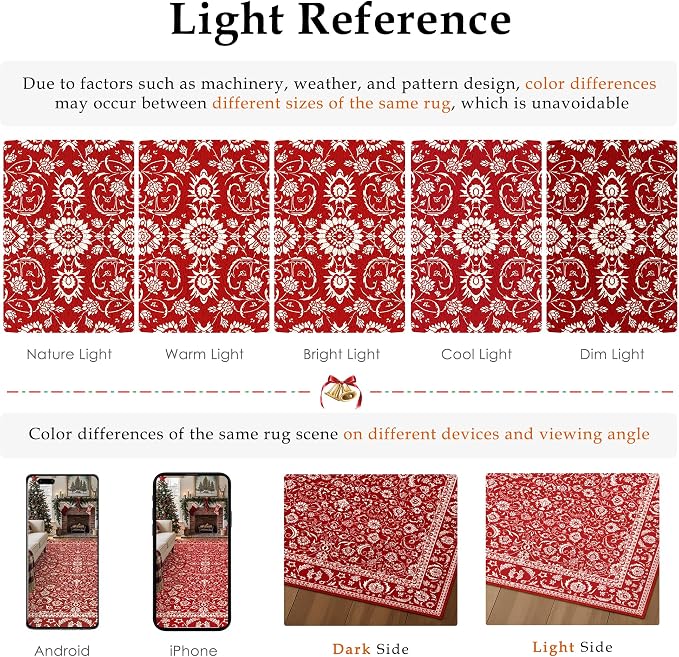 HUGEAR Vintage 5x7 Machine Washable Rugs Red Hallway Area Rug Indoor Accent Rug Floral Low Pile Carpet Soft Throw Aesthetic Rug Bedroom Living Room Office Dining Room Kitchen Laundry Room Non Slip