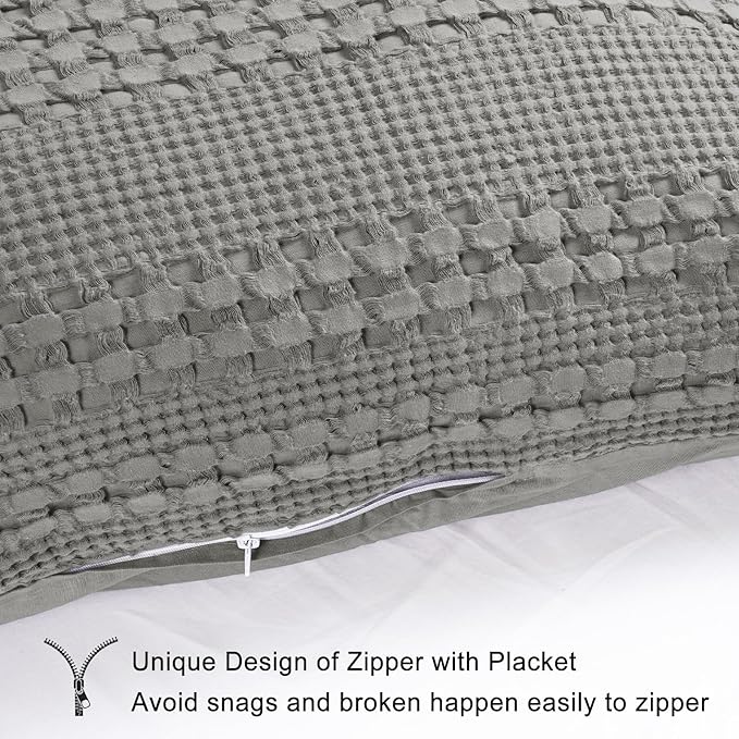 PHF 100% Cotton Waffle Body Pillowcase with Zipper, 1 Pack 20" x 54" Soft Skin-Friendly Pillow Sham, No Filling, Aesthetic Woven and Breathable Waffle Weave Body Pillow Cover for Bed, Dark Grey