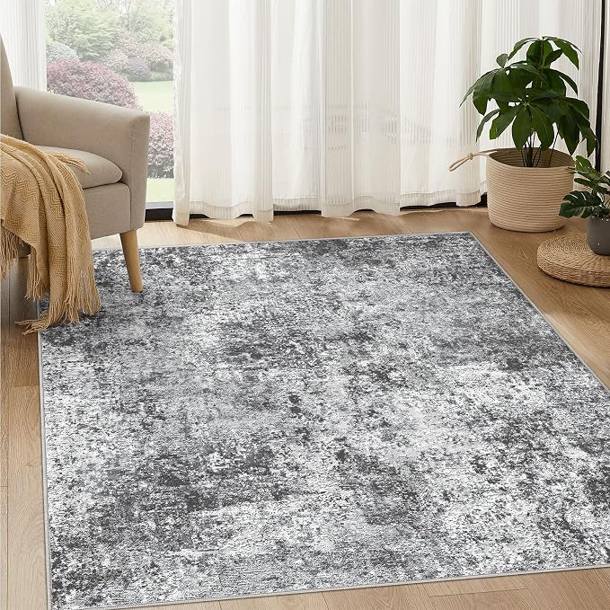 DMOYEST Square Area Rug Living Room Rugs - 6x6 Washable Large Soft Indoor Neutral Modern Abstract Low Pile Rug Carpet for Bedroom Dining Room Farmhouse Home Office - Grey