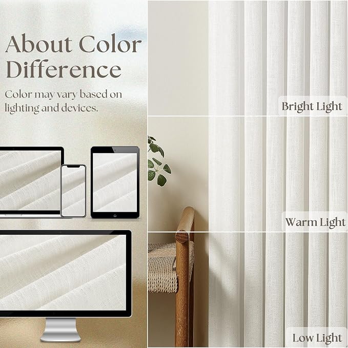 Beige White Pinch Pleated Linen Curtains 96 Inches Long 60 Inch Width Linen Blend Light Filtering Window Curtains 96 Inch for Living Room Bedroom Patio Pinch Pleat Drapes Hooks Rings 1 Panel 60Wx96L