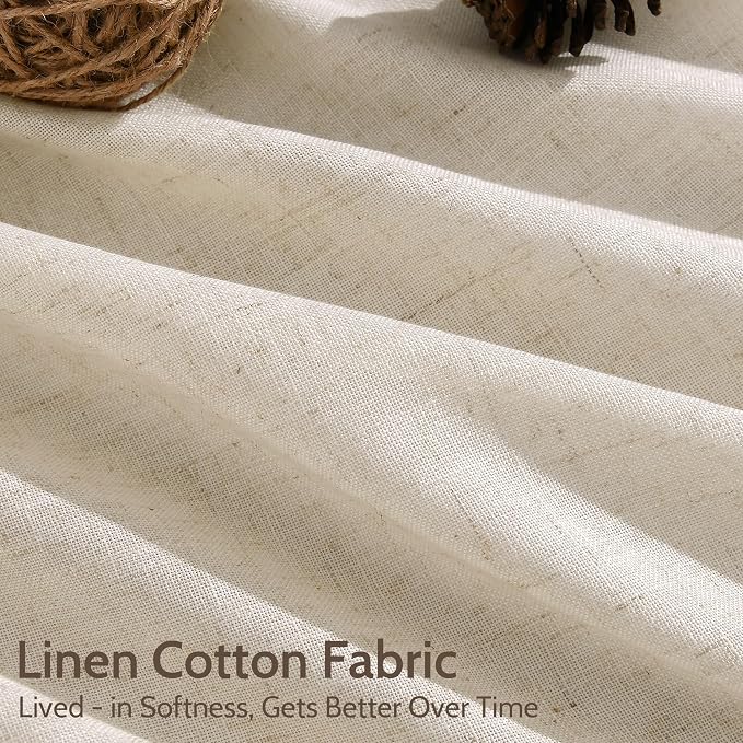 Linen Curtains for Living Room 102 Inches Long Modern Farmhouse Decor Light Filtering Semi Sheer Curtain Back Tab Luxury Neutral Rustic Floor to Ceiling High Window for Bedroom 52x102, 2 Panels