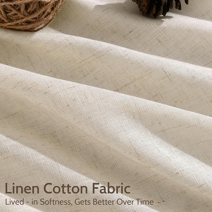Linen Curtains for Living Room 120 Inches Long Modern Farmhouse Decor Light Filtering Semi Sheer Curtain Back Tab Luxury Neutral Rustic Floor to Ceiling High Window for Bedroom 52x120, 2 Panels