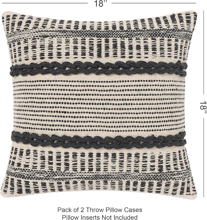 REDEARTH · Textured Throw Pillow Cushion Covers-Woven Tufted Decorative Farmhouse Cases Set for Couch, Sofa, Bed, Chair, Dining, Patio, Outdoor; 100% Cotton (18"x18", Gage Dark Gray) Pack of 2