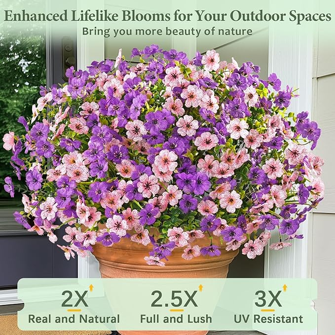 Yastouay 12 Bundles Artificial Flowers for Outdoors, UV Resistant Artificial Outdoor Flowers No Fade Fake Outdoor Flowers Plants for Garden Porch Window Box Farmhouse Pot Planters Decor (Fuchsia+Pink)