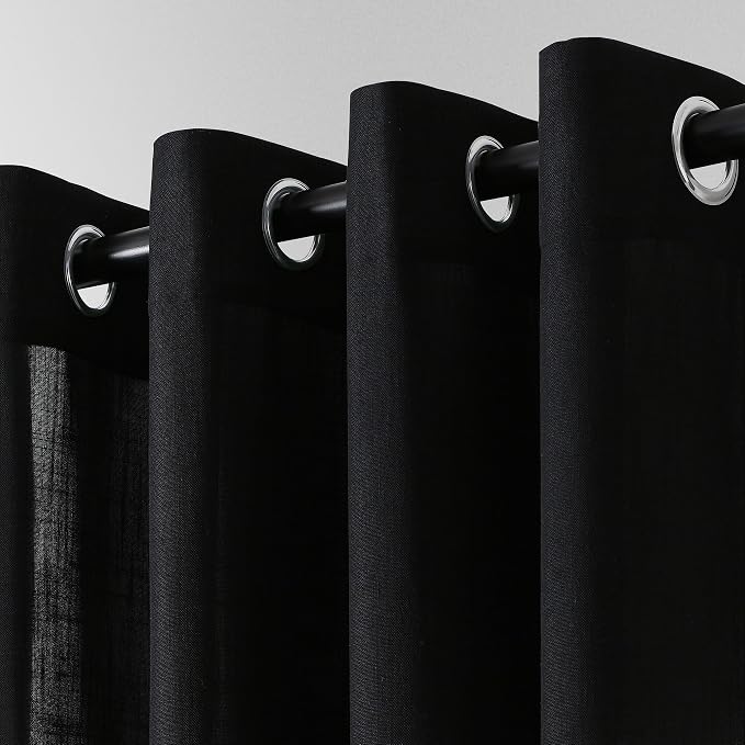 Aersas Black Curtains 90 Inches Long 2 Panels for Living Room Home Office Light Filtering Grommet Linen Drapes Modern Farmhouse Neutral Halloween Semi Sheer 90 Inch Length Curtains for Bedroom