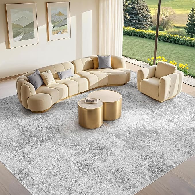 Tortania Area Rug Living Room Rugs - 8x10 Washable Large Soft Neutral Boho Moroccan Bohemian Farmhouse Rug Indoor Floor Carpet for Bedroom Under Dining Table Home Office Decor - Ivory Grey