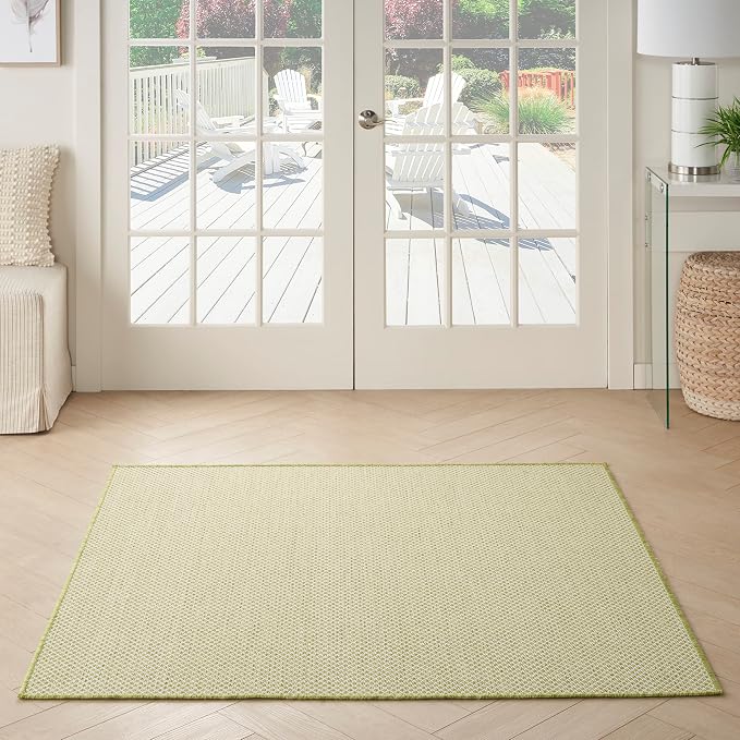 Nourison Home Courtyard Ivory Green 5' x Square Area Rug - Easy Clean, Non Shedding, Bed Room, Living Room, Dining Room, Kitchen (5' x Square)