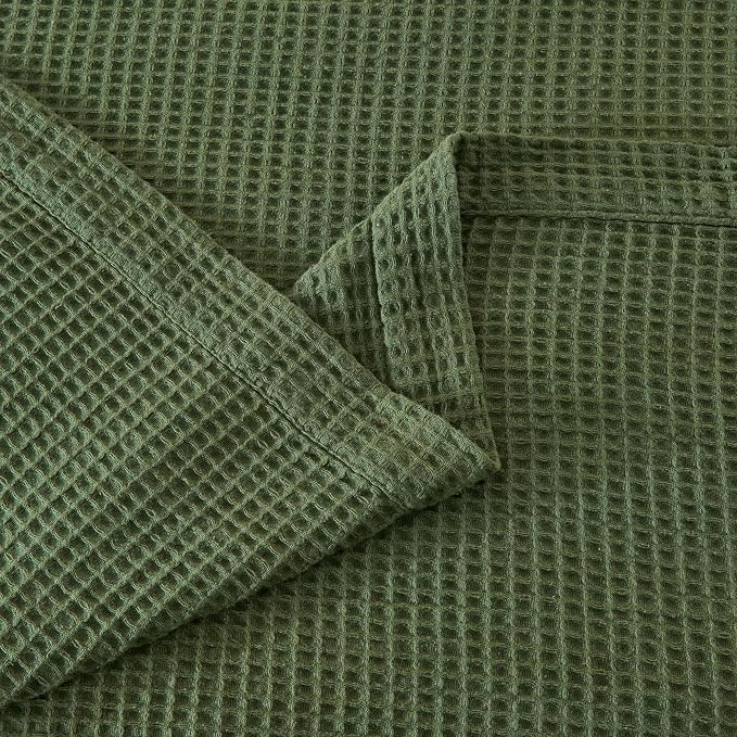 100% Cotton Green Blanket Twin Size for Bed - Breathable and Soft, Waffle Weave for Summer Spring, 90x66 Inches (Forest Green)