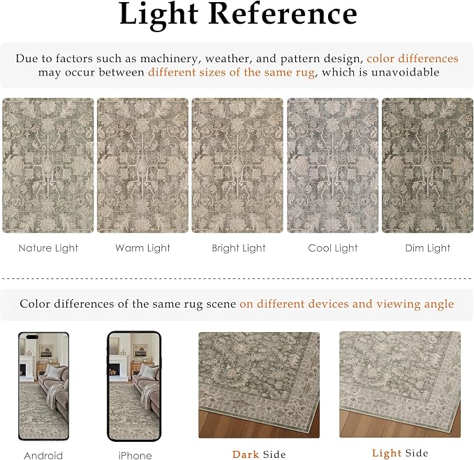 PureCozy Brown 5x7 Area Rug Vintage Washable Living Room Carpet Non Slip Bedroom Indoor Office Low Pile Traditional Distressed Retro Accent Rug for Dining Room Bathroom Kitchen