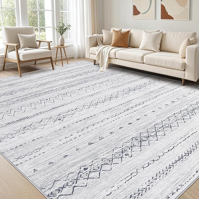 cotiled 7x9 Area Rug Living Room: Washable Boho Rugs with Non Slip Backing Large Soft Indoor Stain Resistant Carpet for Bedroom Farmhouse Dining Room Lightweight Home Decor Grey