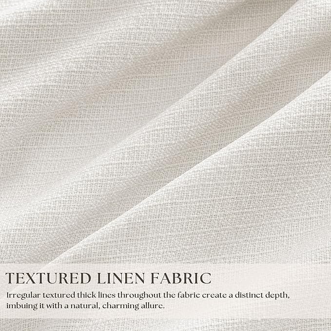 112 Inch Pinch Pleated Blackout Linen Curtains for Bedroom 2 Panels Memory Trained 100% Black Out Soundproof Room Darkening Ivory Cream White Window Curtains Double Layer Pinch Pleat Drapes