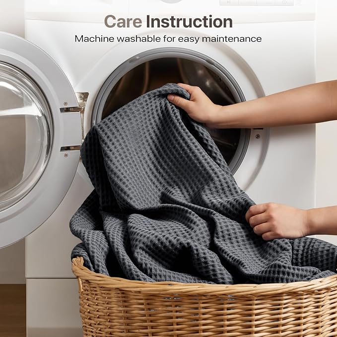 Madison Park 100% Cotton Blanket, Trendy Woven Waffle Weave Design, All Season, Lightweight, Breathable, Soft and Cozy Casual Summer Cover, for Bed, Couch and Sofa, King (108 in x 90 in), Dark Grey