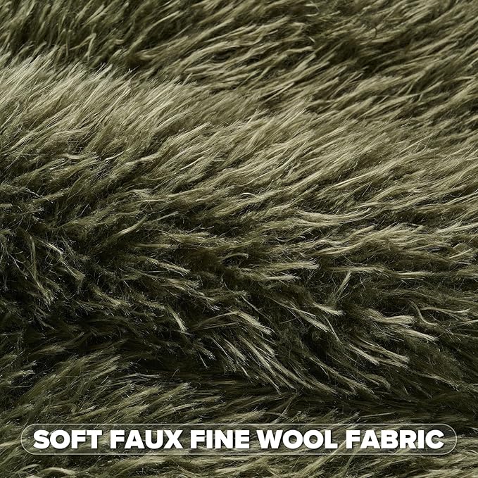 FUTEI Pack of 2 Shaggy Mongolian Faux Wool Throw Pillow Covers 18x18 Inch Soft Decorative Cushion Case for Couch Bed Living Room, Olive Green