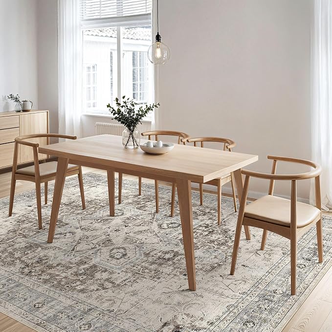 Tortania Area Rug Living Room Rugs - 10x12 Washable Boho Rug Vintage Oriental Distressed Farmhouse Large Thin Indoor Carpet for Living Room Bedroom Under Dining Table Home Office - Brown Blue